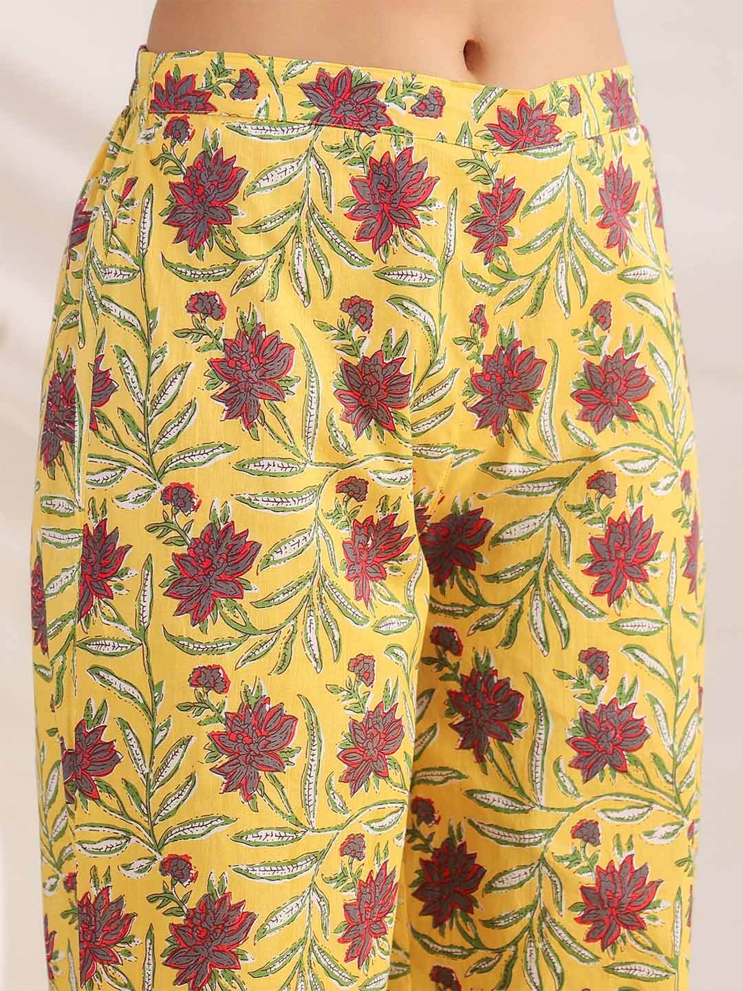 Yellow Cotton Floral Pleated Co-ord Set