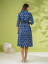 Indigo Cotton Ethnic Motifs Button Down Shirt Style Dress