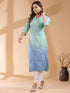 Mint Green Pure Cotton Ombre Chikankari Embroidered Straight Kurta