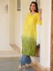 Lime Yellow Pure Cotton Ombre Chikankari Embroidered Straight Kurta