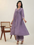 Lavender Muslin Embroidered Sleeve Pleated A-Line Kurta Set