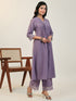 Lavender Muslin Embroidered Sleeve Pleated A-Line Kurta Set