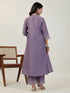 Lavender Muslin Embroidered Sleeve Pleated A-Line Kurta Set