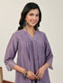 Lavender Muslin Embroidered Sleeve Pleated A-Line Kurta Set