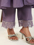 Lavender Muslin Embroidered Sleeve Pleated A-Line Kurta Set