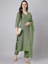 Green Chinnon Embroidered Regular Kurta set