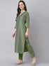 Green Chinnon Embroidered Regular Kurta set