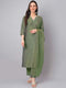 Green Chinnon Embroidered Regular Kurta set