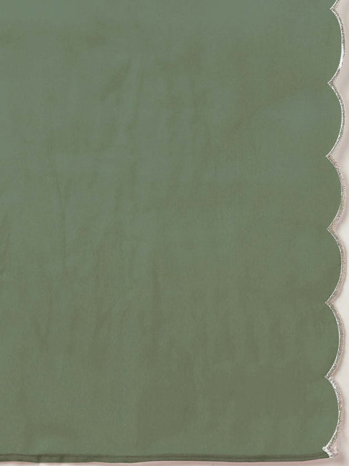 Green Chinnon Embroidered Regular Kurta set