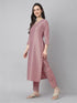 Mauve Chinnon Embroidered Regular Kurta Set