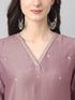 Mauve Chinnon Embroidered Regular Kurta Set