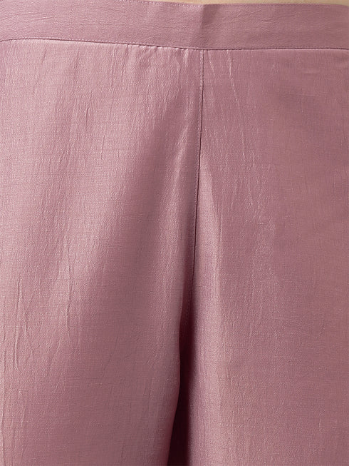 Mauve Chinnon Embroidered Regular Kurta Set