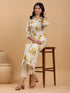 Cream Pure Cotton Floral Printed Button Down Shirt Style Kurta Set