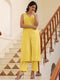 Yellow Dobby Pure Cotton Self Design Straight Kurta Pant Set