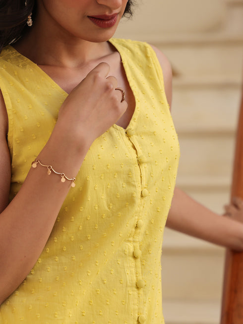 Yellow Dobby Pure Cotton Self Design Straight Kurta Pant Set