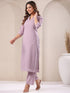 Lavender Dobby Pure Cotton Self Design Straight Kurta Pant Set