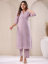 Lavender Dobby Pure Cotton Self Design Straight Kurta Pant Set