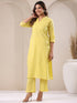 Yellow Dobby Pure Cotton Self Design Straight Kurta Pant Set