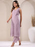 Lavender Pure Dobby Cotton Self Design Straight Kurta Pant Set