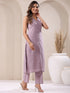 Lavender Pure Dobby Cotton Self Design Straight Kurta Pant Set