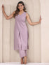 Lavender Pure Dobby Cotton Self Design Straight Kurta Pant Set