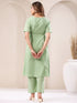 Green Dobby Pure Cotton Self Design A-line Kurta Pant Set