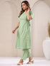 Green Dobby Pure Cotton Self Design A-line Kurta Pant Set