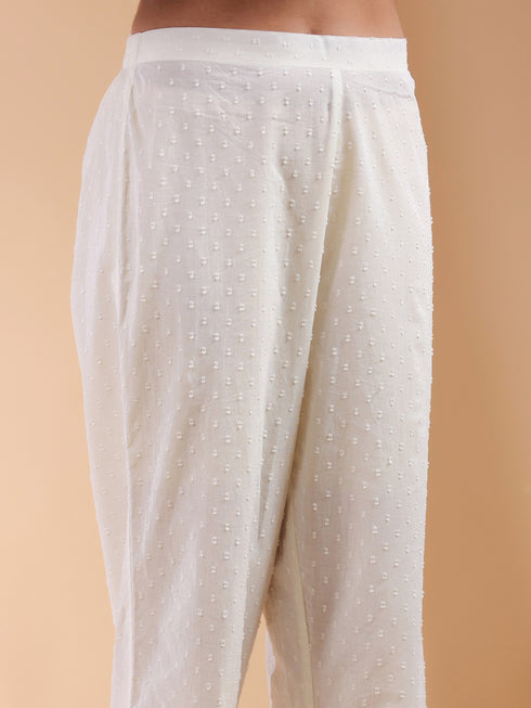 Off White Dobby Pure Cotton Self Design A-line Co-ords Set