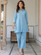 Light Blue Cotton Solid A-line Co-ord Set