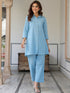 Light Blue Cotton Solid A-line Co-ord Set
