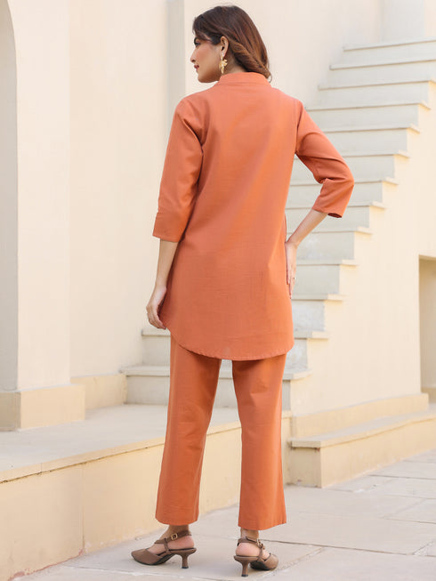 Rust Cotton Solid A-line Co-ord Set