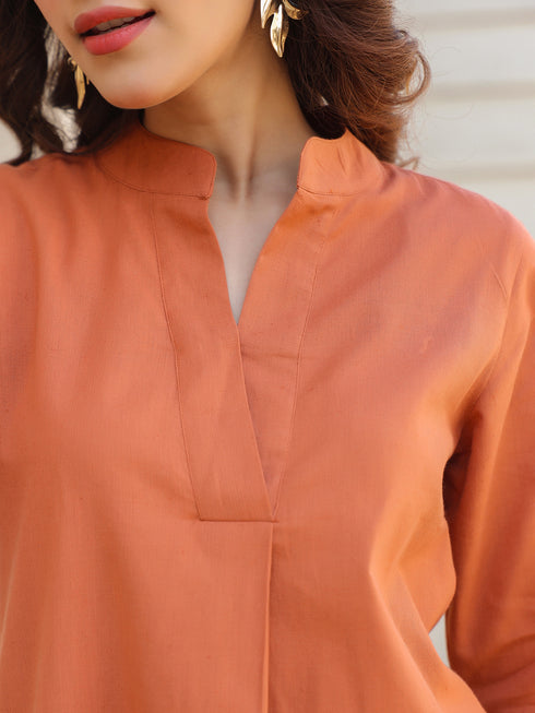 Rust Cotton Solid A-line Co-ord Set