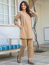 Beige Cotton Solid A-line Co-ord Set