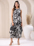 Black & White Rayon Floral Printed A-line Kurta With Culotte Set