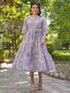 Lavender Pure Cotton Floral Printed Tiered Dress