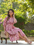 Mauve Pure Cotton Floral Printed Gathered Dress