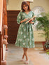 Sage Green Pure Cotton Floral Printed A-line Dress