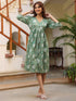 Sage Green Pure Cotton Floral Printed A-line Dress