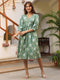 Sage Green Pure Cotton Floral Printed A-line Dress