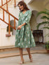 Sage Green Pure Cotton Floral Printed A-line Dress