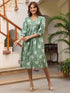 Sage Green Pure Cotton Floral Printed A-line Dress