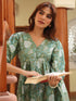 Sage Green Pure Cotton Floral Printed A-line Dress