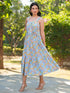 Light Blue Pure Cotton Floral Printed Tiered Dress