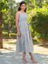 Light Blue Pure Cotton Floral Printed Tiered Dress