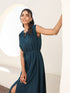 Teal Blue Rayon Solid A-line Dress