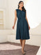 Teal Blue Rayon Solid A-line Dress