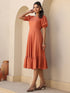 Rust Rayon Solid Tiered Dress