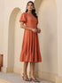Rust Rayon Solid Tiered Dress