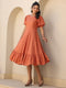 Rust Rayon Solid Tiered Dress