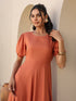 Rust Rayon Solid Tiered Dress